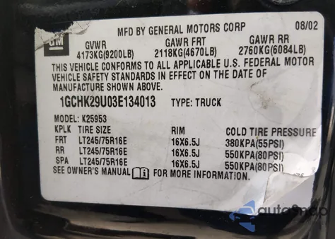 2003 Chevrolet Silverado 2500Hd Ls z USA, uszkodzony, nr VIN 1GCHK29U03E134013